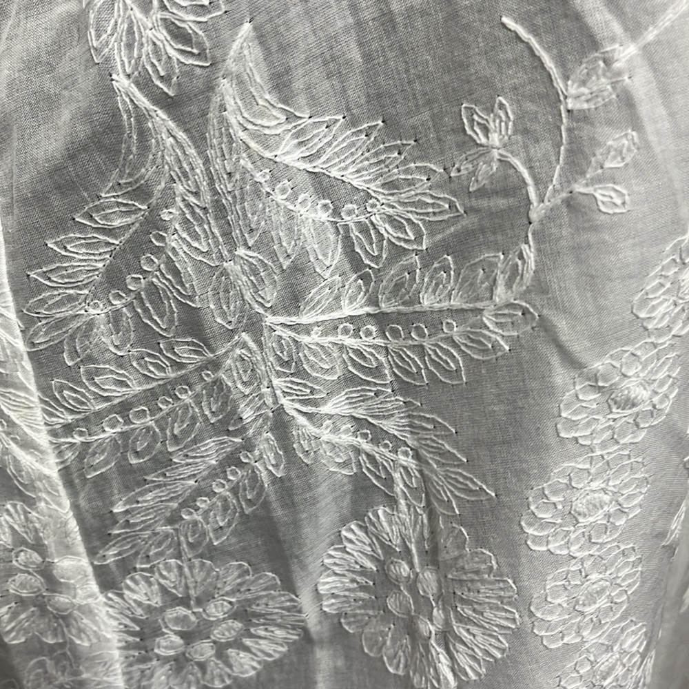 Natori Long Flare Sleeve Sheer Floral White Embroidered Boho Dress Cover Up S - Picture 4 of 14
